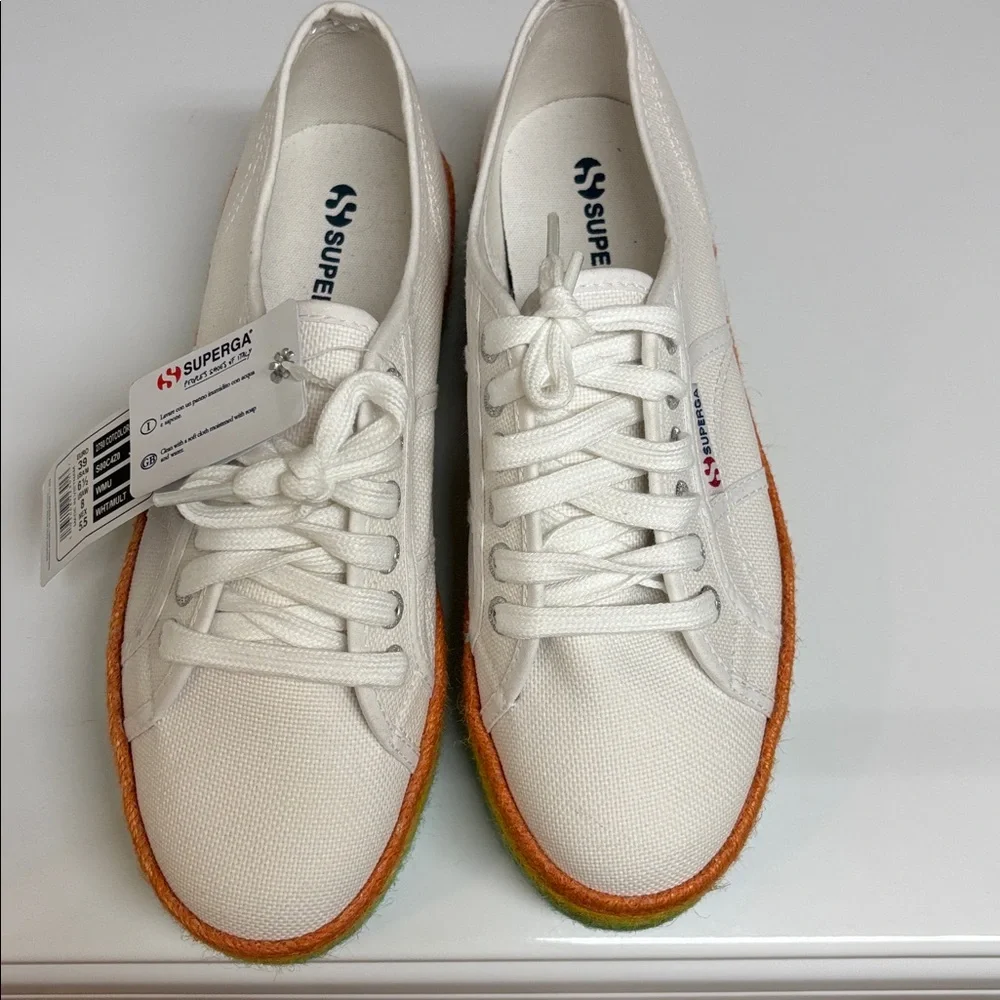 NWT Superga White Sneakers with Rainbow Sole - Size 8